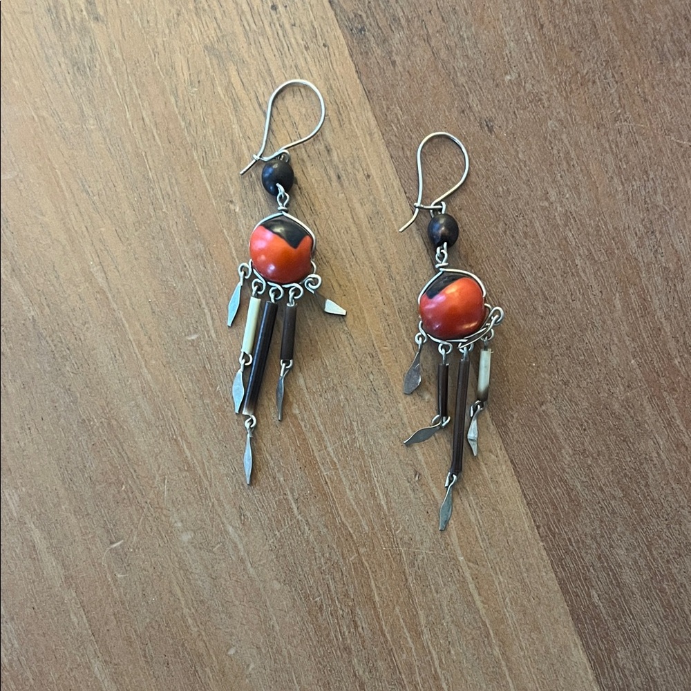 Orange and Black Dangle Earrings